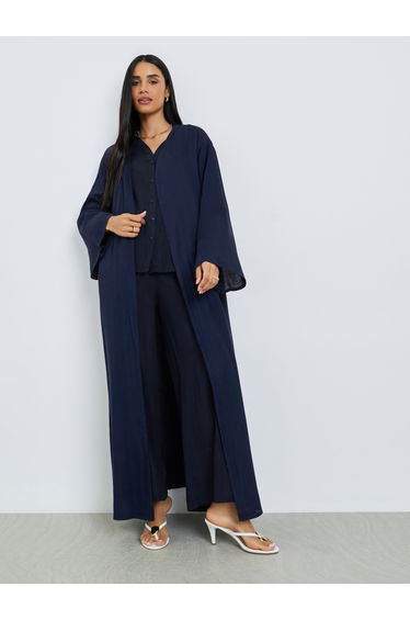 Navy Blue Regular Fit Open Front Kimono