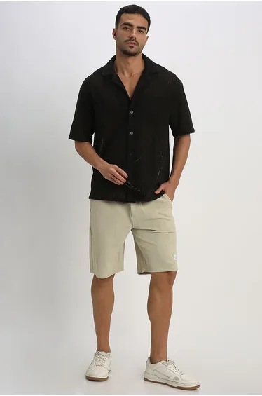 Casual Men's Shorts with Textured Fabric and Elastic Waist