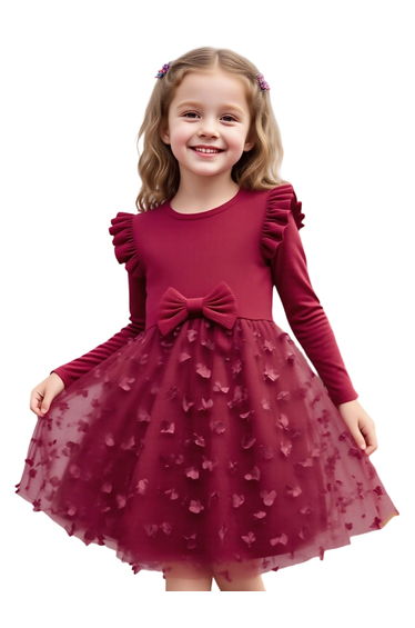 Bow Detail Ruffled Mesh Hem Dress