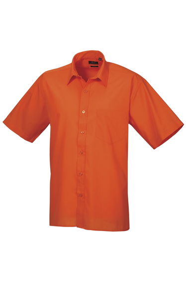 Premier Mens Short Sleeve Formal Poplin Plain Work Shirt - Orange