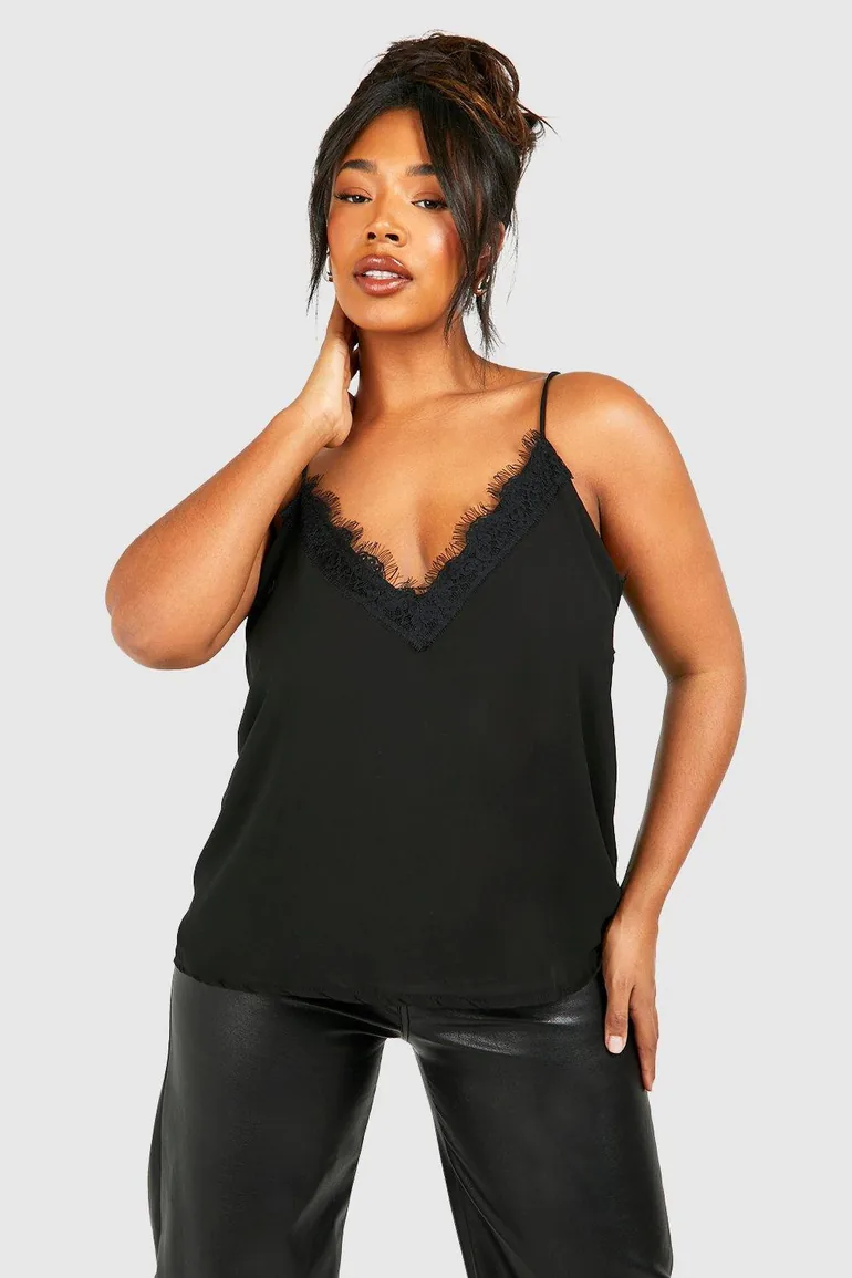 Plus Lace Insert Chiffon Cami Top