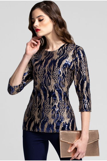 Round Neck Sequin Party Top