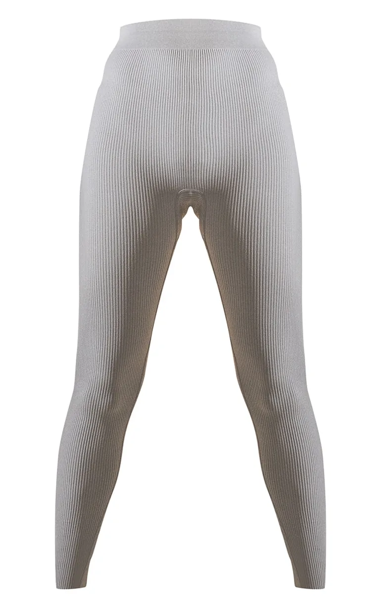 Grey Marl Structured Contour Rib Leggings - 4