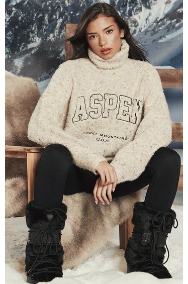 Oatmeal Slogan Embroidered Speckled Oversized Knit Jumper