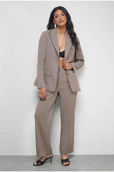 LACE FRILL TRIM WIDE LEG TROUSER