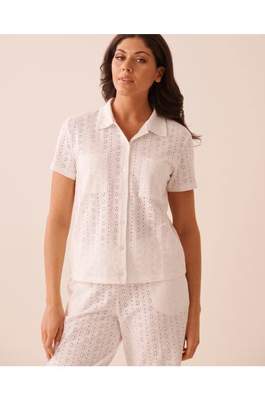 Cotton Eyelet Button-down Shirt