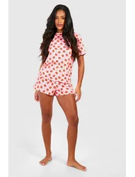 Valentine's Strawberry Print Pyjama Shorts Set - red - 2