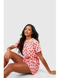 Valentine's Strawberry Print Pyjama Shorts Set - red - 3