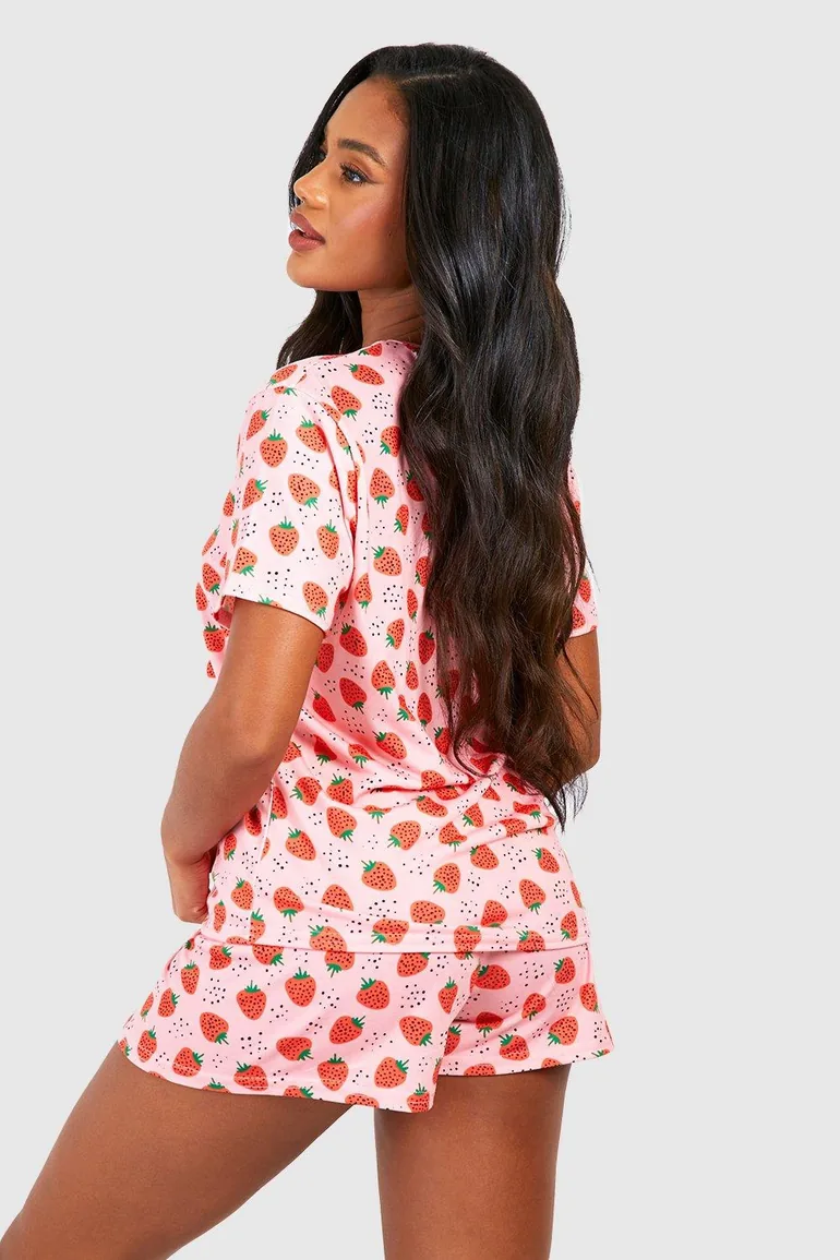Valentine's Strawberry Print Pyjama Shorts Set - red - 1