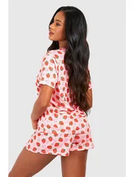 Valentine's Strawberry Print Pyjama Shorts Set - red - 1