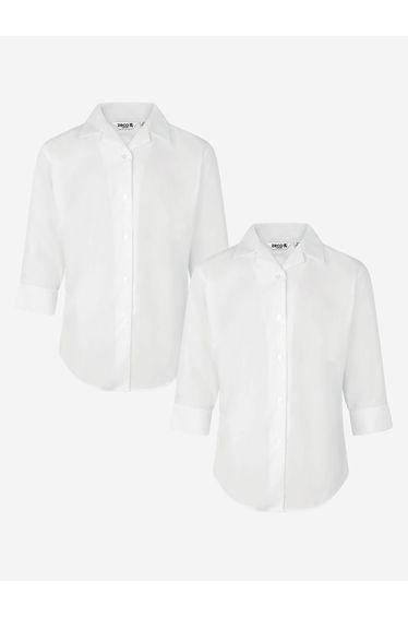Zeco Girls School Fitted 3/4 Sleeve Non Iron Blouse Twin Pack in White