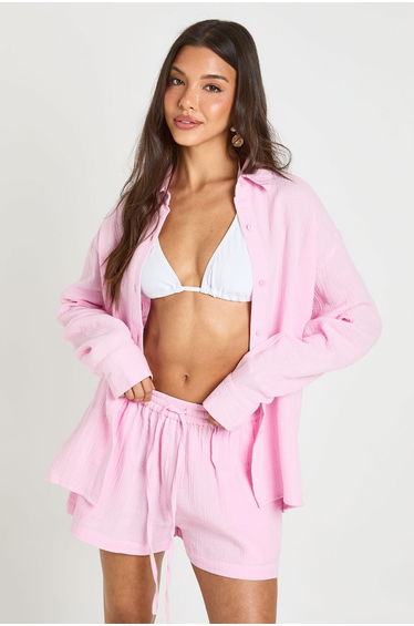 Elasticated Waist Beach Short - baby pink