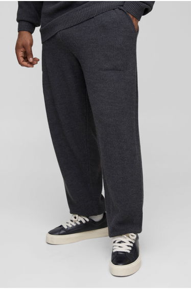 Plus Regular Stitch Interest Knitted Sweat Tracksuit - charcoal