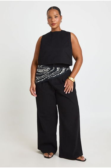Plus Cotton Twill Boxy Top - black
