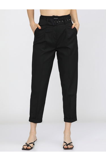 High Rise Crop Trousers with Belt