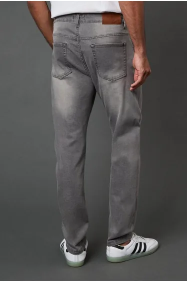 بنطلون جينز إستريتش بقصة ضيقة - رمادي