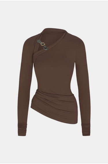 Asymmetrical Ruched Long-Sleeve Top