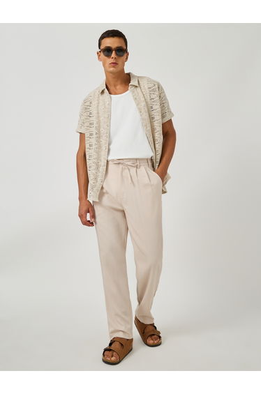 Textured Pleated Tapered Fit Trousers