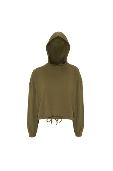 TriDri Womens/Ladies Cropped Oversize Hoodie - Olive Green