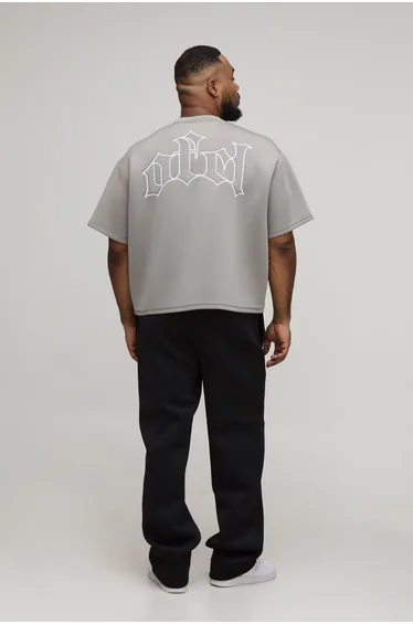 Plus Oversized Boxy Bonded Scuba Gothic Applique T-Shirt - charcoal