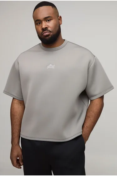 Plus Oversized Boxy Bonded Scuba Gothic Applique T-Shirt - charcoal