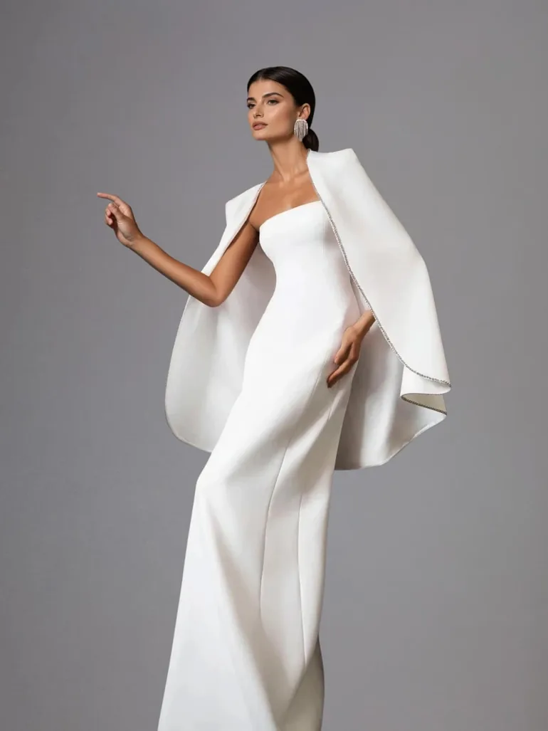 Drexor Strapless Cape Rhinestone Maxi Dress - 1