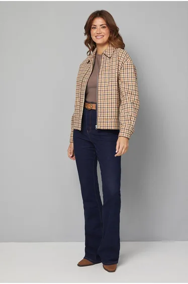 Check Zip Through Bomber Jacket