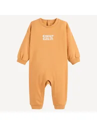 Fleece Long Jumpsuit with Cuddly Heart Slogan Printed On Front - 1