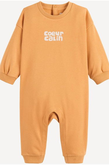 Fleece Long Jumpsuit with Cuddly Heart Slogan Printed On Front