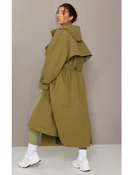Khaki Hooded Oversized Woven Trench Coat - 2