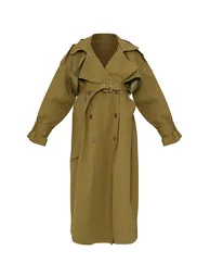 Khaki Hooded Oversized Woven Trench Coat - 5