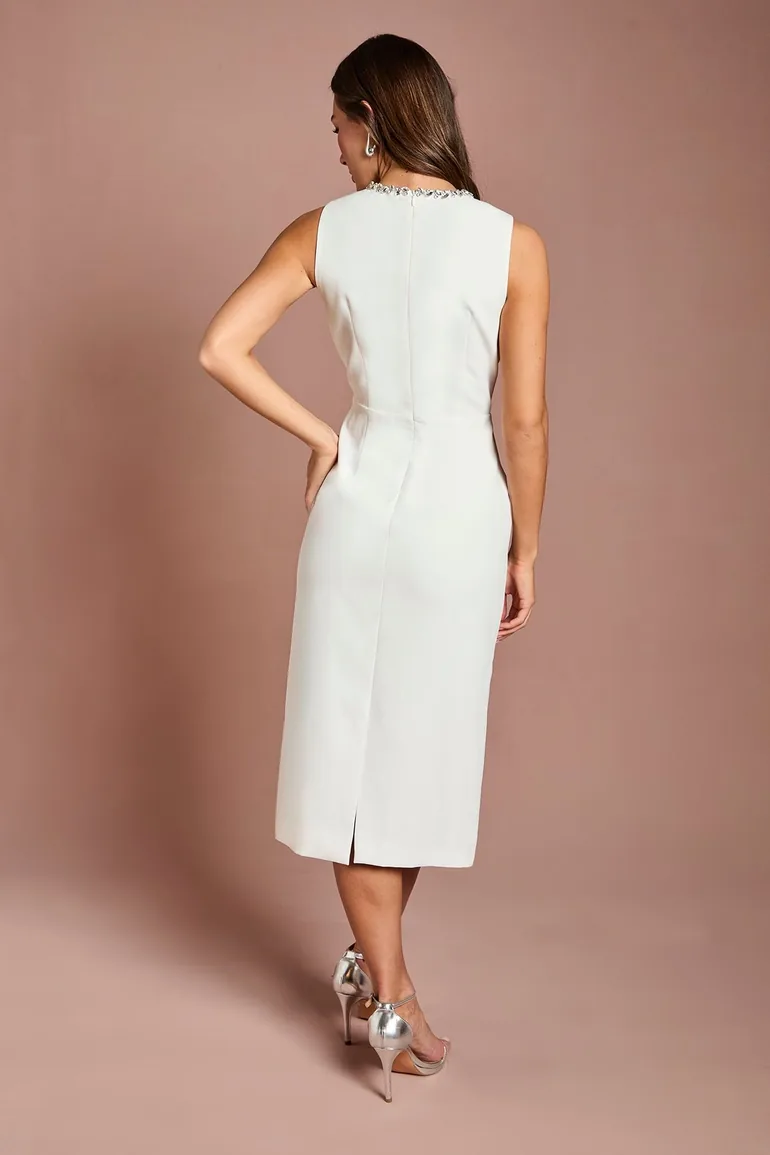 Sleeveless Crepe Midi Dress With Diamante Bow Detail - 2