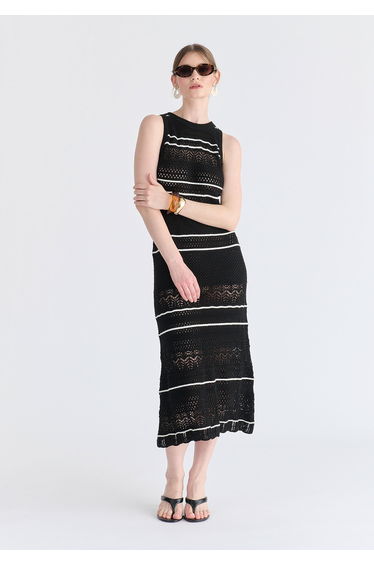 Contrast Detail Pointelle Knitted Dress