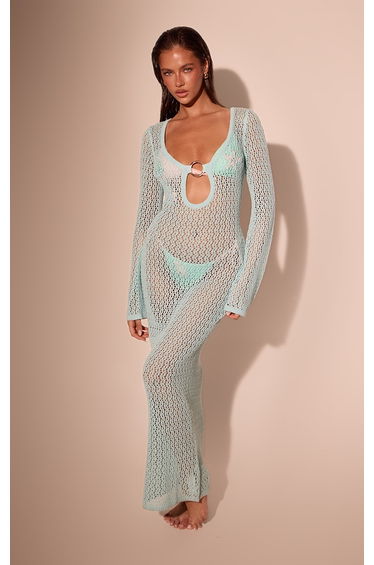 Baby Blue Crochet O Ring Maxi Beach Dress