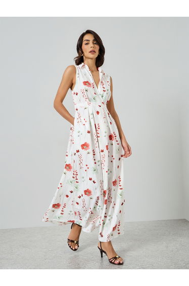 Floral Print Sleeveless A-Line Maxi Dress