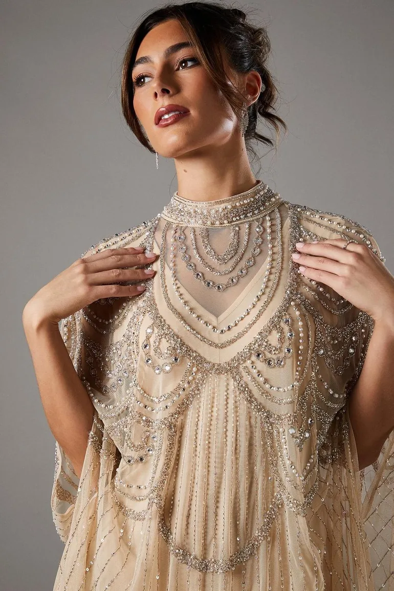 coast heavily embellished chiffon midi dress Heavily Embellished Chiffon Midi Dress Coast Fashion Beige : Premium Dresses  : VogaCloset Oman