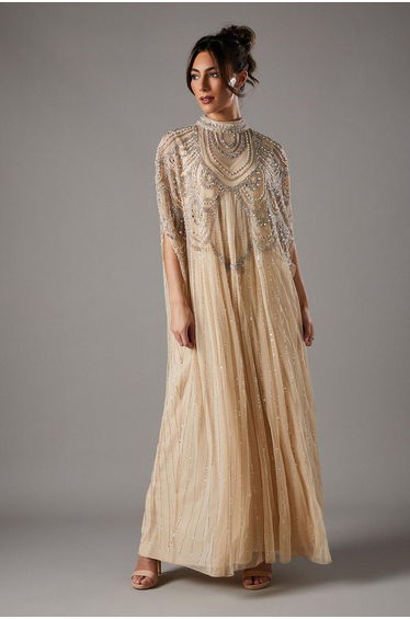 Heavily Embellished Chiffon Midi Dress