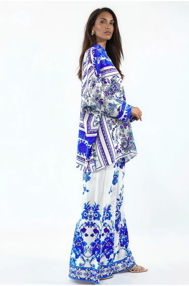 MSN Patterned V-Neck Blouse And Wide-Leg Trousers Set product thumbnail 2