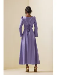 Madeleine Satin Rhinestone Dress in Purple - 6