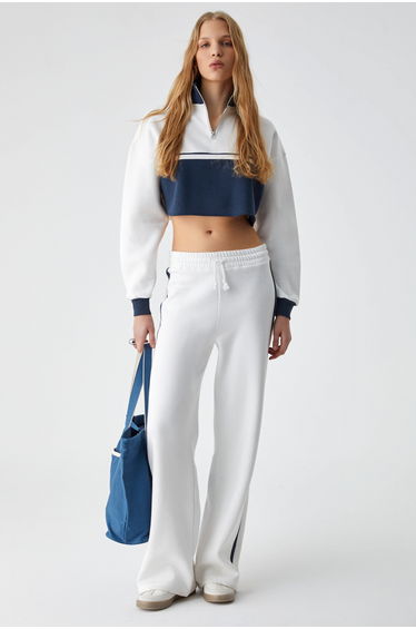 GRIMELANGE KURRUS Women's Extra Oversize Double Pocket 3-Ply Wide Leg High Waist Long White Sweatpants
