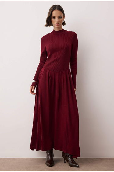 Burgundy high neck knit dress