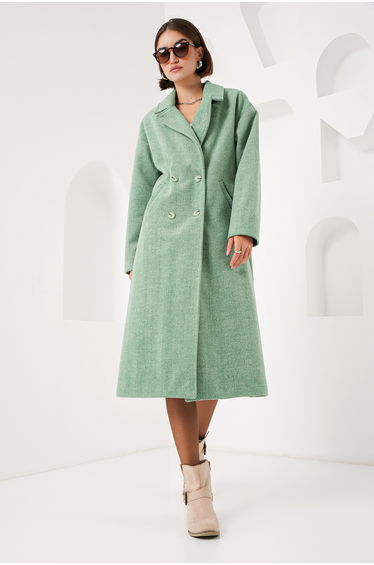 Green Oversize Wide Cut Woolen Long Stamp Coat