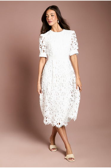 Short Sleeve Lace Midi Dress