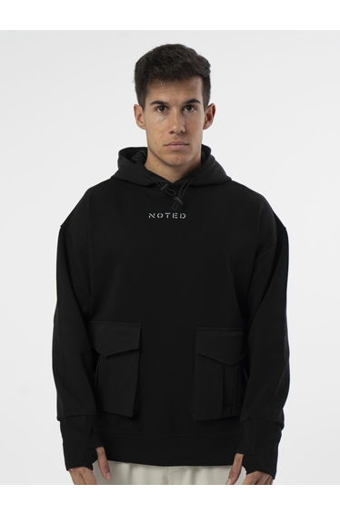 Black Logo Print Pullover Hoodie