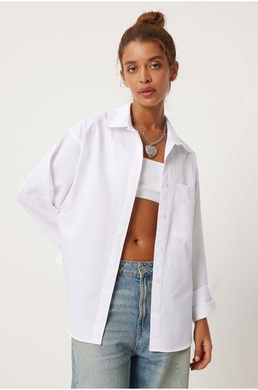 Women's White Pocket Oversize Shirt