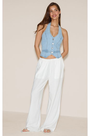 Light Blue Halterneck Denim Waistcoat