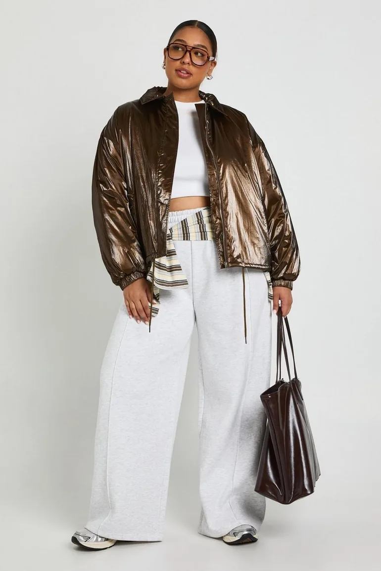 Plus Oversized Biker Jacket - brown