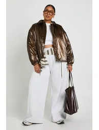 Plus Oversized Biker Jacket - brown