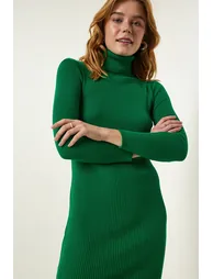 Women's Green Turtleneck Knitwear Dress - 1