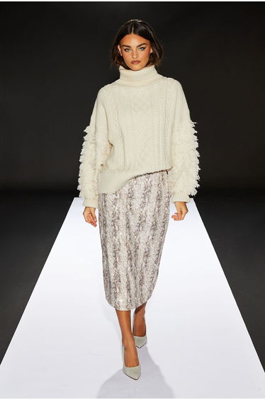 Runway Wool Blend Shaggy Sleeve Cable Knit Jumper